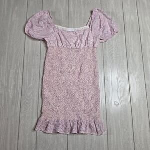 Isalis Lavender Purple Polka Dot Mini Smocked Puff Sleeve Dress Size Medium
